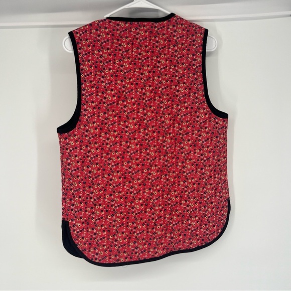 Free People Claudine Red Floral Bow Tie Front Cottagecore Coquette Quilted Vest - Picture 6 of 7